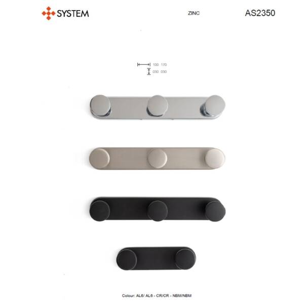 System 2350 Siyah 3lü Yapışkanlı Askı (AS2350 0170 AL6-AL6) - 2