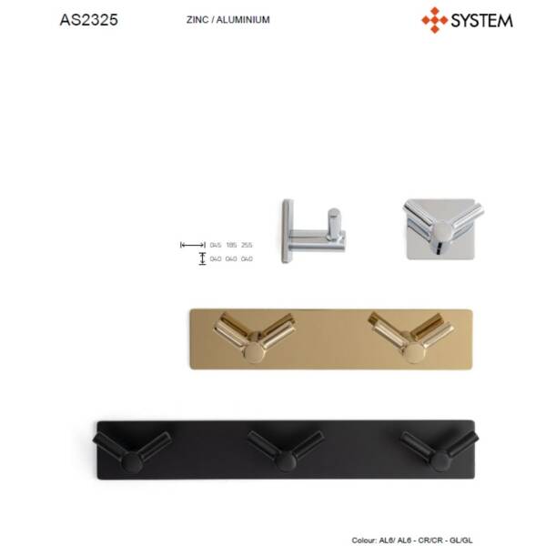 System 2325 Yapışkanlı Askı Siyah Renk 45mm (AS2325 0045 AL6-AL6) - 2