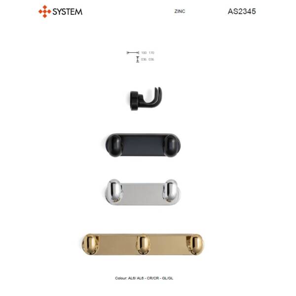 System 2345 Duvara Monte Askı Altın Rengi 100mm 2Li Askılık (AS2345 0100 GL-GL) - 2