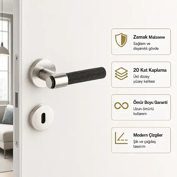 System Axel-T Rozetli Kapı Kolu Nikel Saten/Siyah (HA187TRO12 NBM-NBM/AL6) - 2