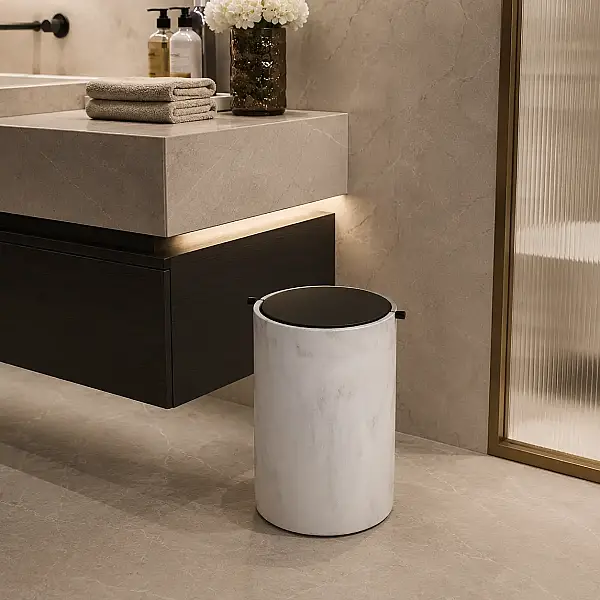 System Banyo Çöp Kovası 4 L Mermer Deseneli/Siyah Renk (BA4038 030 R3-AL6) - 1