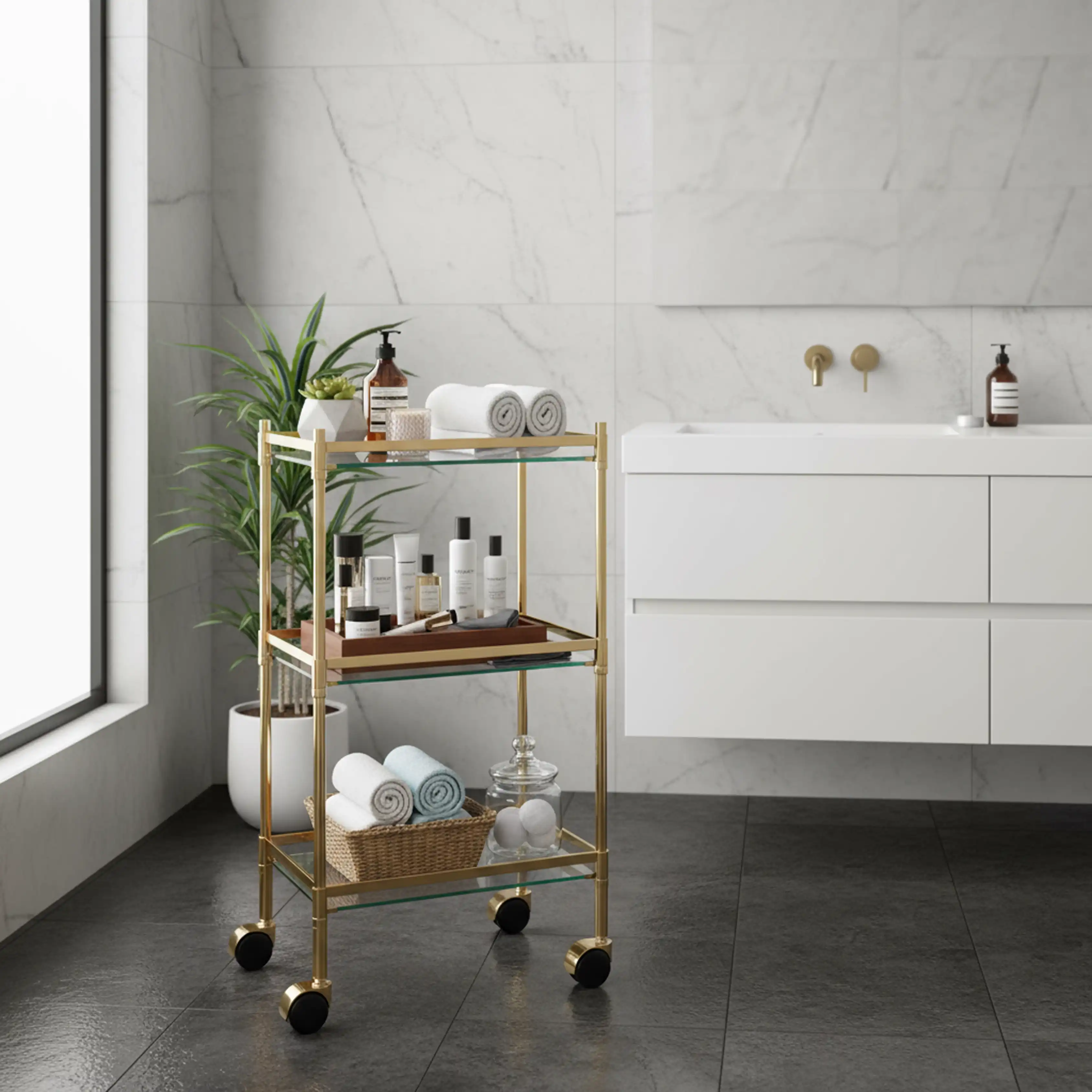 System Hareketli Banyo Sehpası Gold Altın Renk (BA4022 040 GL) - 2