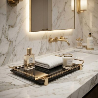 System Banyo Tepsisi Cam/Gold Renk (BA2009 037 C2-GL) - System Banyo