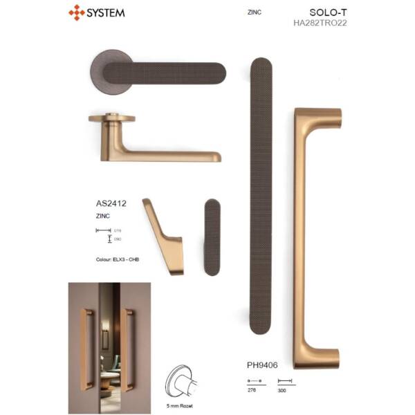 System Çekme Kol Fırçalı Bronz 276mm (PH9406 0276 ELX3) - 2