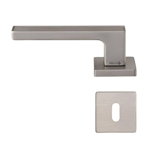 System Dia Nikel Saten Renk Rozetli Kapı Kolu (HA257RO11 NBM) - 2