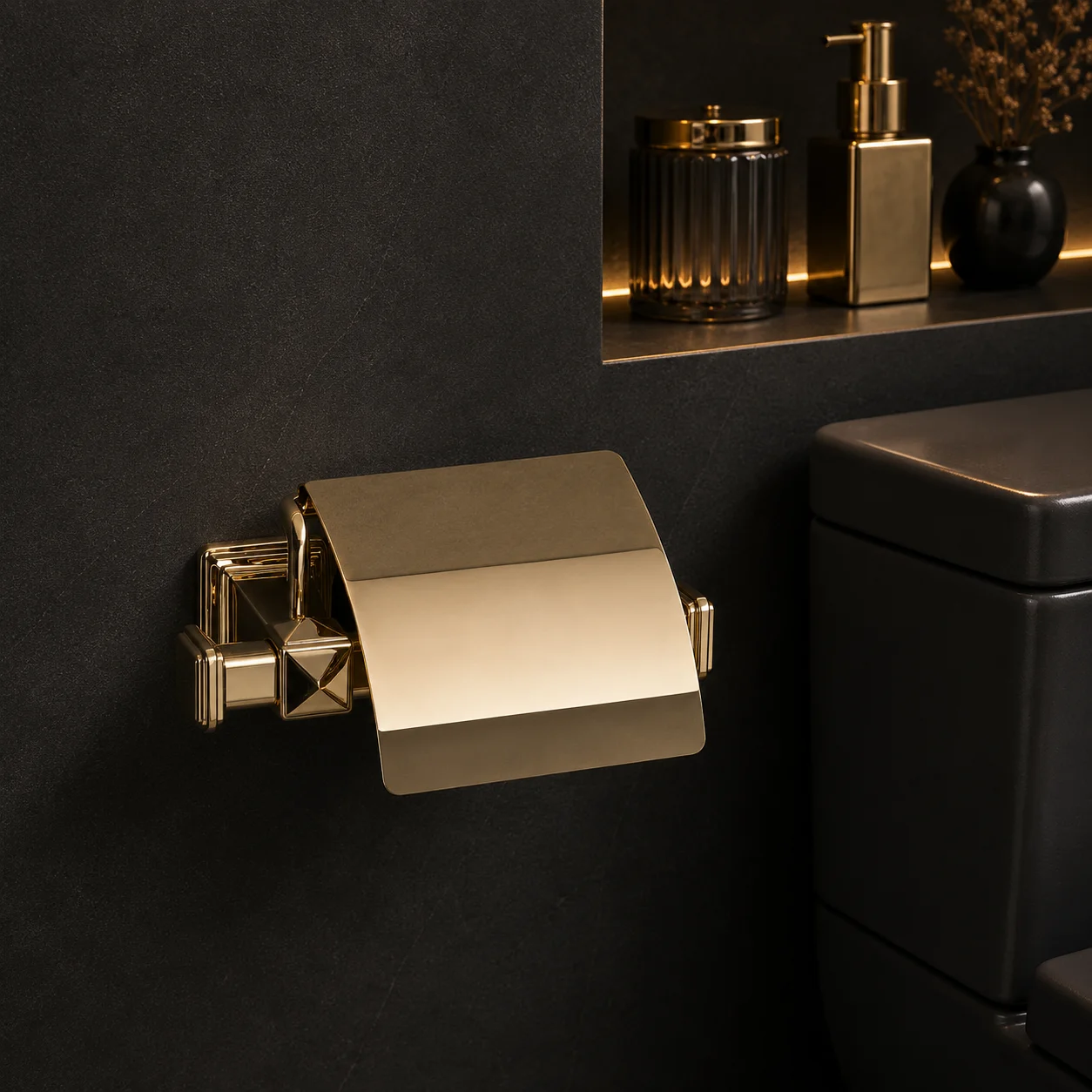 System Dorik Kapaklı Tuvalet Kağıtlığı Gold Renk (BA1036 010 GL) - 1