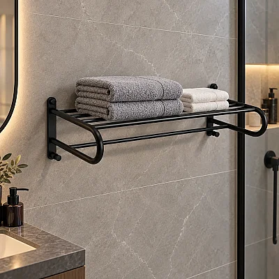 System Duvara Monte Banyo Havlu Rafı Siyah Renk (BA1023 039 AL6) - 1