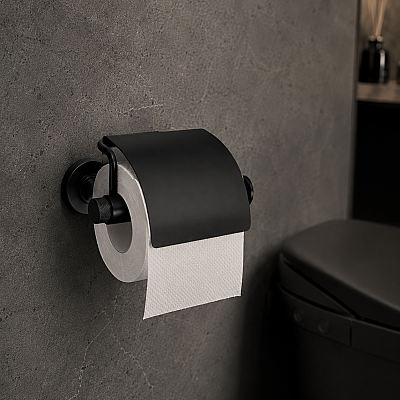 System Flexu Kapaklı Tuvalet Kağıtlığı Siyah Renk (BA1035 010 AL6) - System Banyo