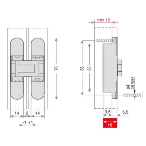 System Gizli Menteşe Altın Renk 76x14mm 16kg (HG104HT01 GL) - 4