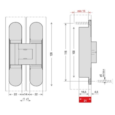 System Gizli Menteşe Saten Renk 128x22mm 60kg (HG105HT01 AL2) - System