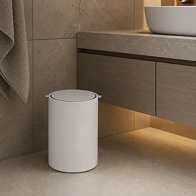 System Banyo Çöp Kovası Beyaz/Krom Renk 4 Lt (BA4038 030 R1-CR) - System Banyo (1)
