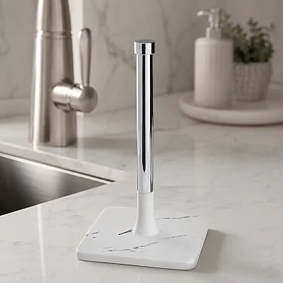 System Banyo Tezgah Üstü Hareketli Havluluk Mermer Desenli-Krom Renk (BA4016 053 R3-CR) - 1