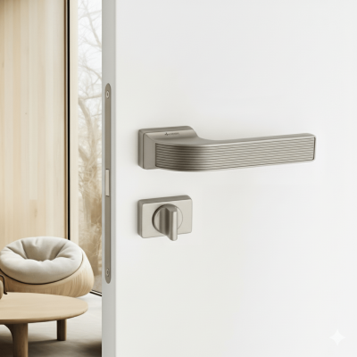 System Jedi Fırçalı Nikel Saten Rozetli Kapı Kolu (HA261RO15 ELX2) - System