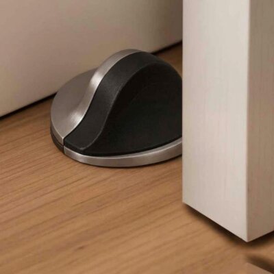 System Kapı Stoperi Nikel Saten/Siyah Plastik Yapışkanlı/Vidalı (DS1000 0045 NB-P6) - System