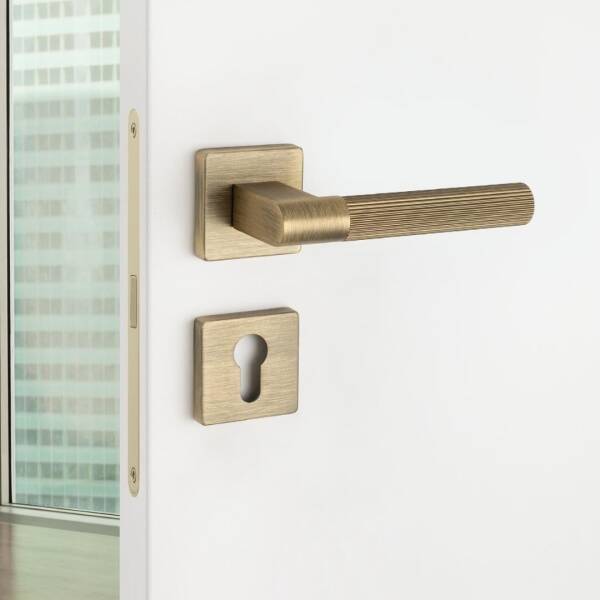 System Leo-L Antik Sarı Renk Rozetli Kapı Kolu (HA247LRO11 ABM) - 1