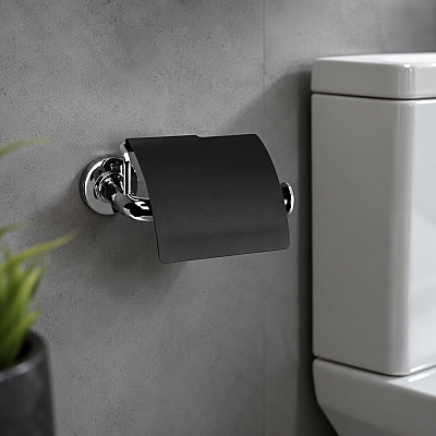 System Nord Kapaklı Tuvalet Kağıtlığı Krom/Siyah Renk (BA1041 010 CR-AL6) - System Banyo