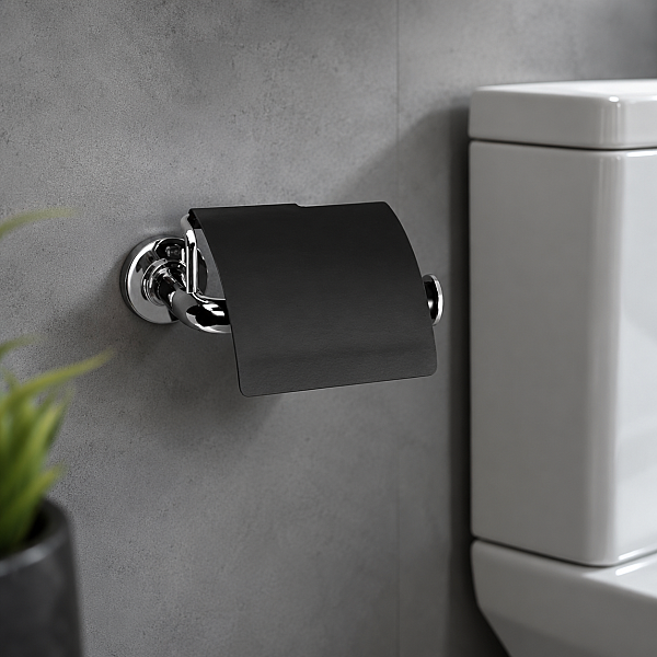 System Nord Kapaklı Tuvalet Kağıtlığı Krom/Siyah Renk (BA1041 010 CR-AL6) - 1