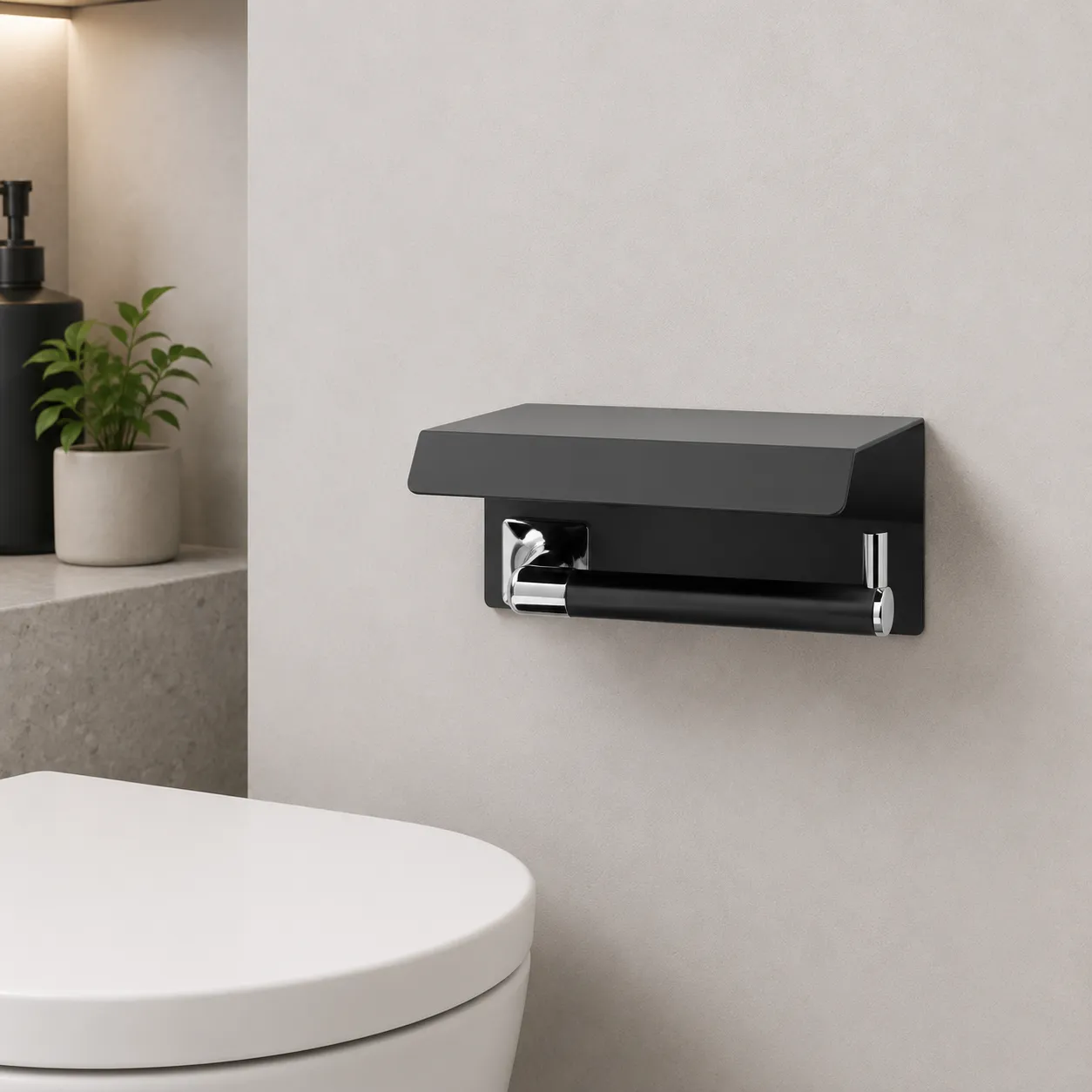 System Pruva Kapaklı Tuvalet Kağıtlığı Krom/Siyah (BA1004 011 CR-AL6) - 1