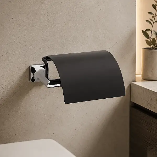 System Pruva Kapaklı Tuvalet Kağıtlığı Krom Siyah (BA1004 010 CR-AL6) - 1