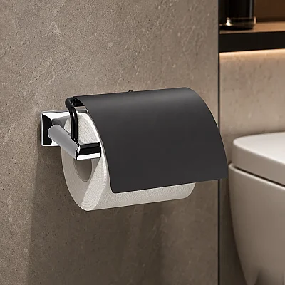 System Pruva Kapaklı Tuvalet Kağıtlığı Krom Siyah (BA1004 010 CR-AL6) - System Banyo (1)