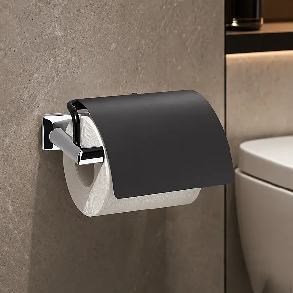 System Pruva Kapaklı Tuvalet Kağıtlığı Krom Siyah (BA1004 010 CR-AL6) - 2