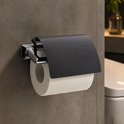 System Pruva Kapaklı Tuvalet Kağıtlığı Krom Siyah (BA1004 010 CR-AL6) - 3
