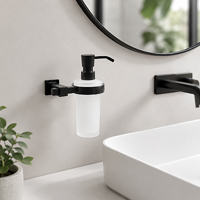 System Q-Line Duvara Monte Siyah Sıvı Sabunluk (BA1006 006 AL6-C1) - System Banyo