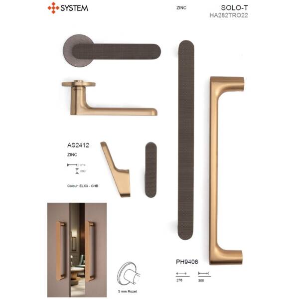 System Solo-T Kapı Kolu Fırçalı Bronz Renk (HA282TRO22 ELX3) - 2