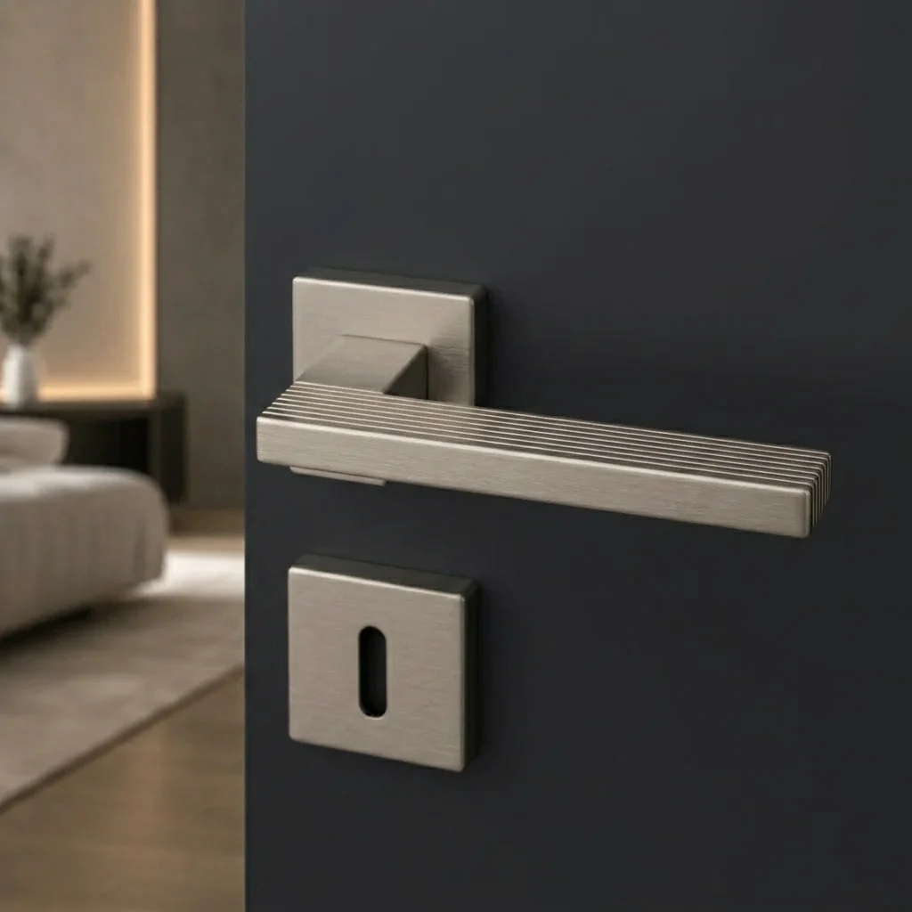 System Step Fırçalı Nikel Saten Rozetli Kapı Kolu (HA260RO11 ELX2) - 1