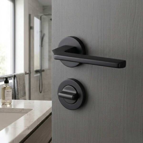 System Tema Wc Rozetli Kapı Kolu Siyah Renk (HA150RO44 WAL6) - 1