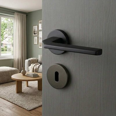 System Tema Oda Rozetli Kapı Kolu Siyah Renk (HA150RO44 NAL6) - System