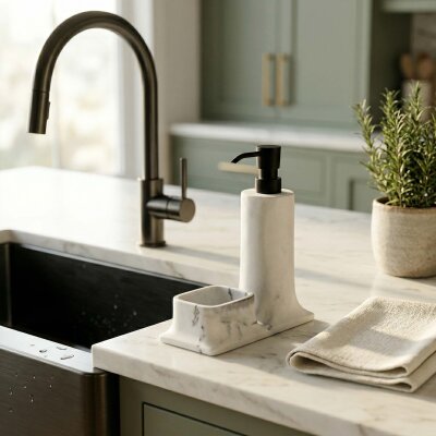 System Tezgah Üstü Deterjanlık Ve Süngerlik Mermer Görünümlü Mat Siyah (BA2007 028 R3-AL6) - System Banyo