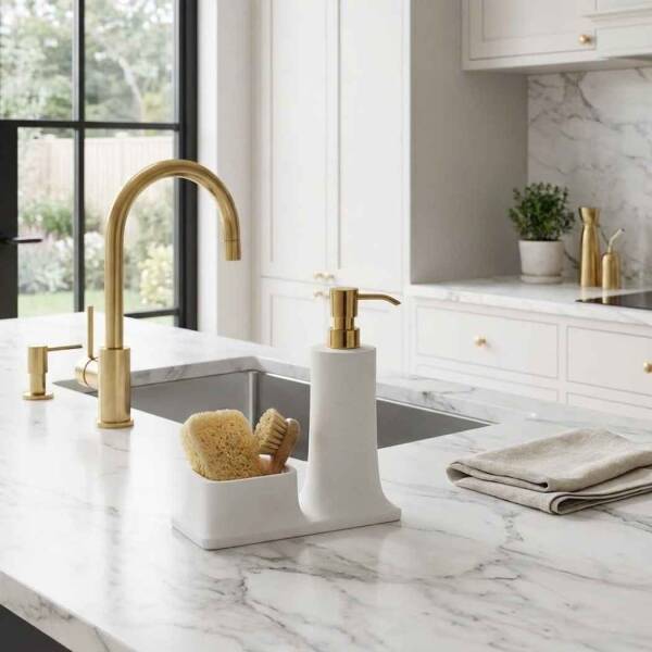 System Tezgah Üstü Deterjanlık Ve Süngerlik Beyaz/Gold (BA2007 028 R1-GL) - 1