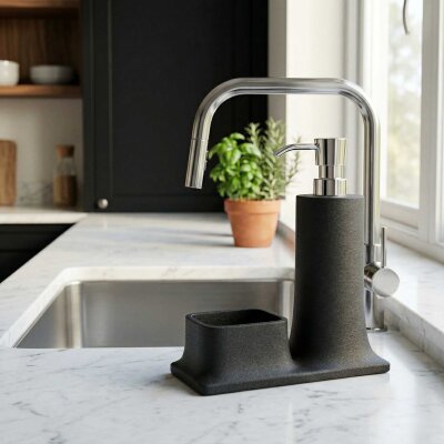 System Tezgah Üstü Deterjanlık Ve Süngerlik Siyah/Krom (BA2007 028 R2-CR) - System Banyo