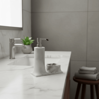 System Tezgah Üstü Deterjanlık - Süngerlik Mermer Desenli Krom (BA2007 028 R3-CR) - System Banyo