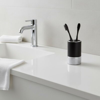 System Tezgah Üstü Diş Fırçalığı Krom-Mat Siyah (BA2006 007 CR-AL6) - System Banyo