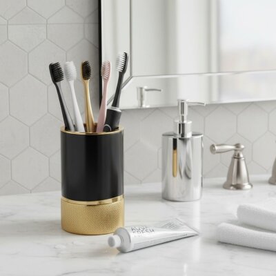 System Tezgah Üstü Diş Fırçalık Altın/Siyah (BA2006 007 GL-AL6) - System Banyo