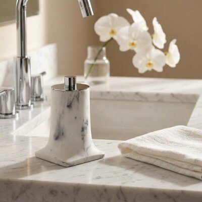 System Tezgah Üstü Pamukluk Mermer/Krom Renk (BA20007 001013 R3-CR) - System Banyo