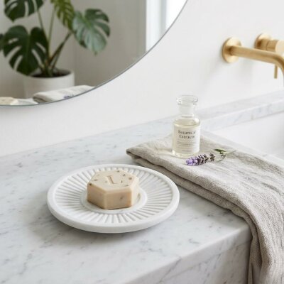 System Reçine Tezgah Üstü Katı Sabunluk Beyaz Renk (BA2018 008 R1) - System Banyo