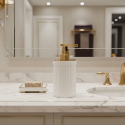 System Reçine Tezgah Üstü Sıvı Sabunluk Beyaz/Gold (BA2019 006 R1-GL) - System Banyo