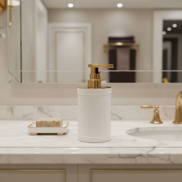System Reçine Tezgah Üstü Sıvı Sabunluk Beyaz/Gold (BA2019 006 R1-GL) - 1