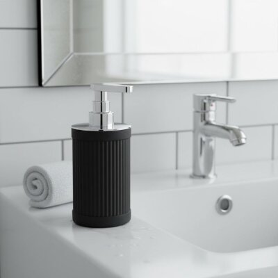 System Reçine Tezgah Üstü Sıvı Sabunluk Siyah/Krom (BA2019 006 R2-CR) - System Banyo