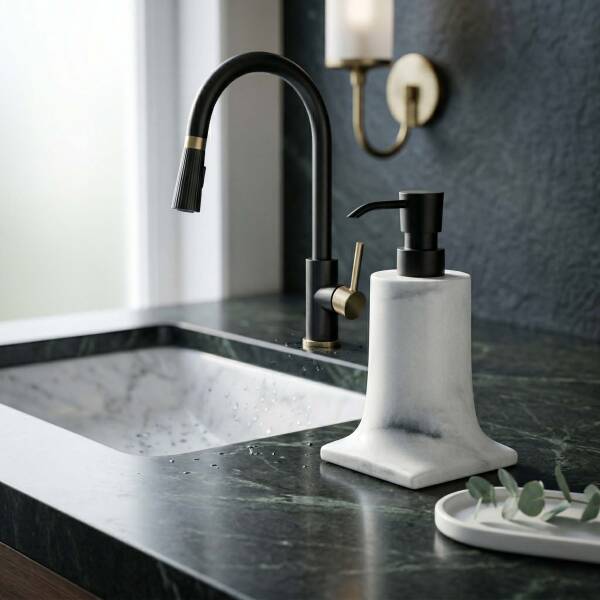 System Tezgah Üstü Sıvı Sabunluk Mermer Desenli/Siyah (BA2007 006 R3-AL6) - 1