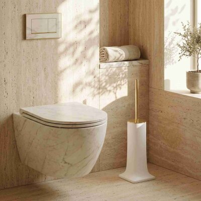 System Tuvalet Fırçalığı Beyaz Altın / Gold (BA4006 009 R1-GL) - System Banyo