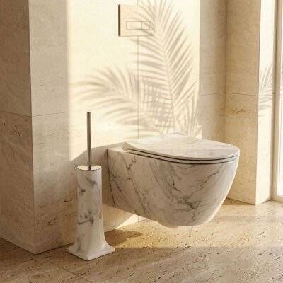 System Tuvalet Fırçalığı Mermer Desenli/Krom (BA4006 009 R3-CR) - System Banyo