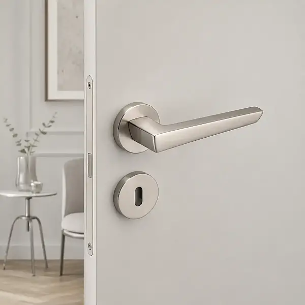 System Thor Mat Nikel Saten Rozetli Kapı Kolu (HA270RO12 NBM) - 1