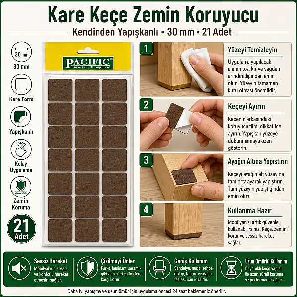 Pacific Kahverengi Keçe 30mm 3x3cm (TAP107) - 2