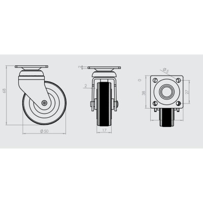 Hts Döner Tablalı Gri Tekerlek 50mm (120-02-50-10) - 2