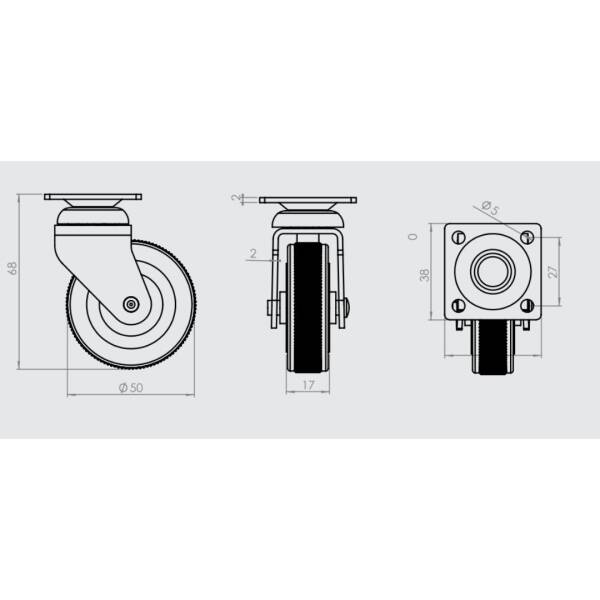 Hts Döner Tablalı Gri Tekerlek 50mm (120-02-50-10) - 2