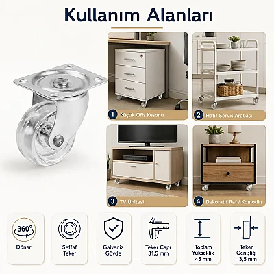Hts Döner Tablalı Şeffaf Tekerlek 32mm (117) - Hts (1)